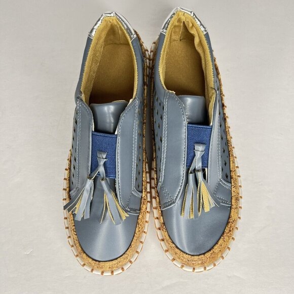 Breathable Light Weight Sky Blue Casual Sneaker Cork Like Accent Womens Size 7 - Picture 5 of 9